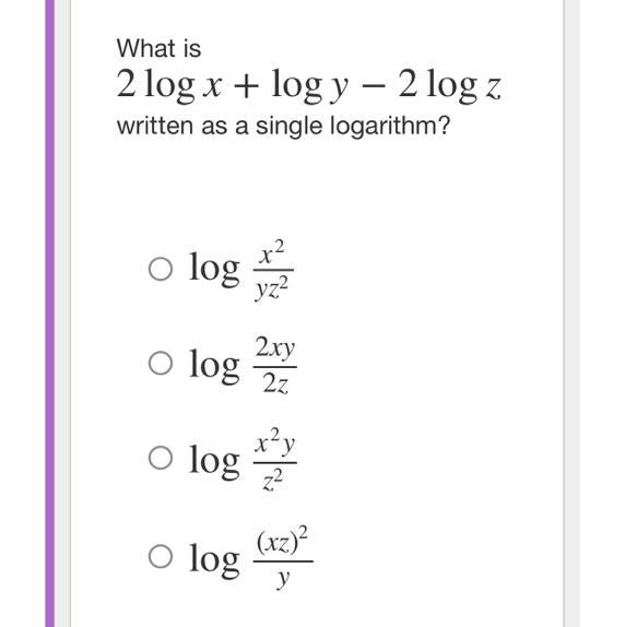 What is the equation written as a single Logarithm-example-1