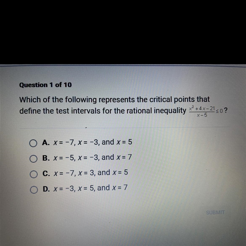 Which of the following represents the critical points thatdefine the test intervals-example-1