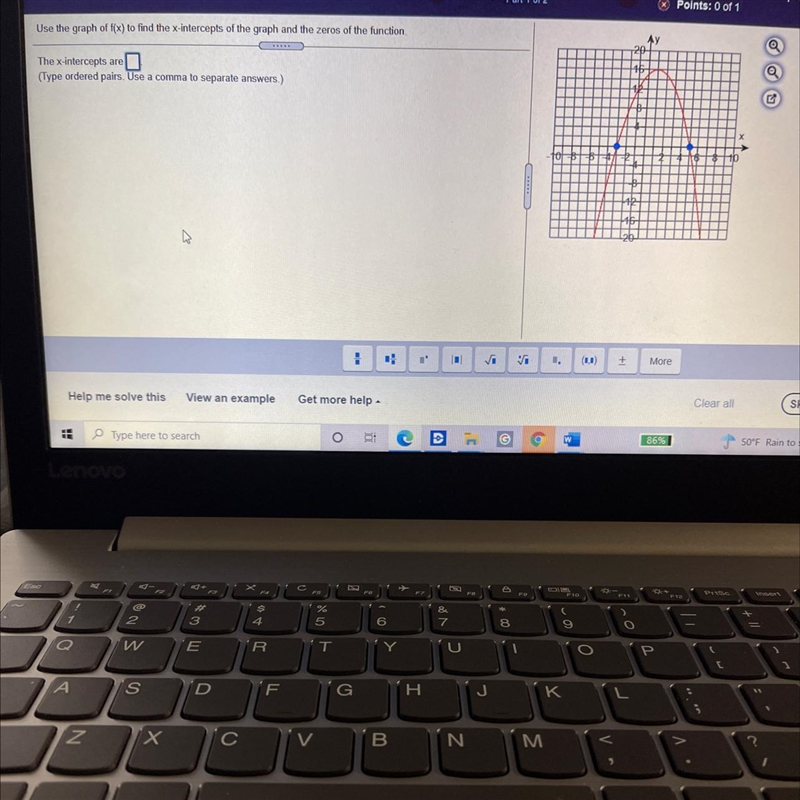 Use the graph of f(x) to find the x-intercepts of the graph and the zeros of the function-example-1