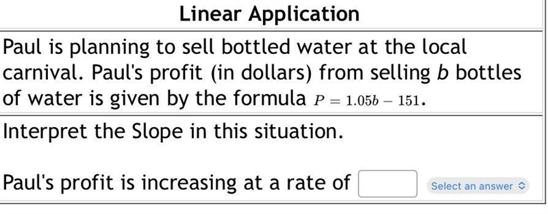 Paul is planning to sell bottled water at the local carnival. Paul's profit (in dollars-example-1