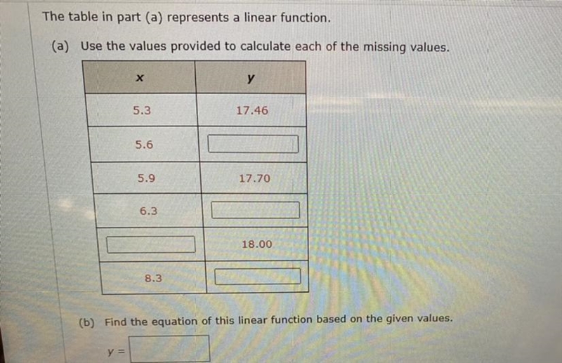 Use the values provided to calculate each of missing values (need to answer questions-example-1