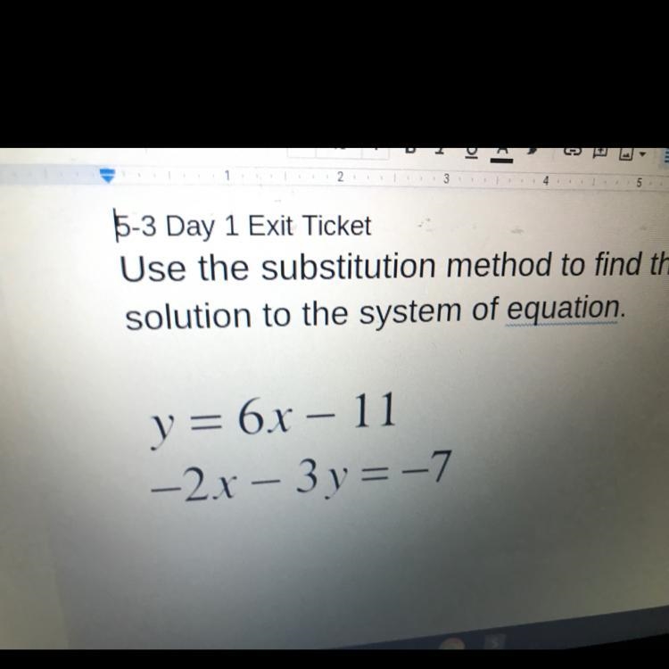 Use the substitution method to find thesolution to the system of equation.Y=6x – 11- 2x-example-1