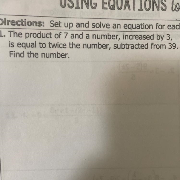 The product of seven and a number, increased by three, is equal to twice the number-example-1