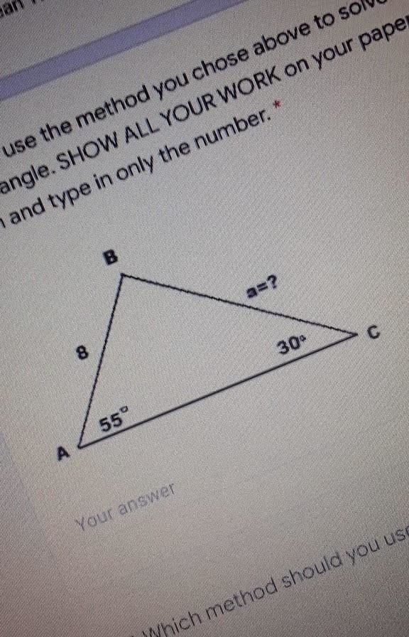 which method should I use to solve for the missing side length of the triangle? law-example-1