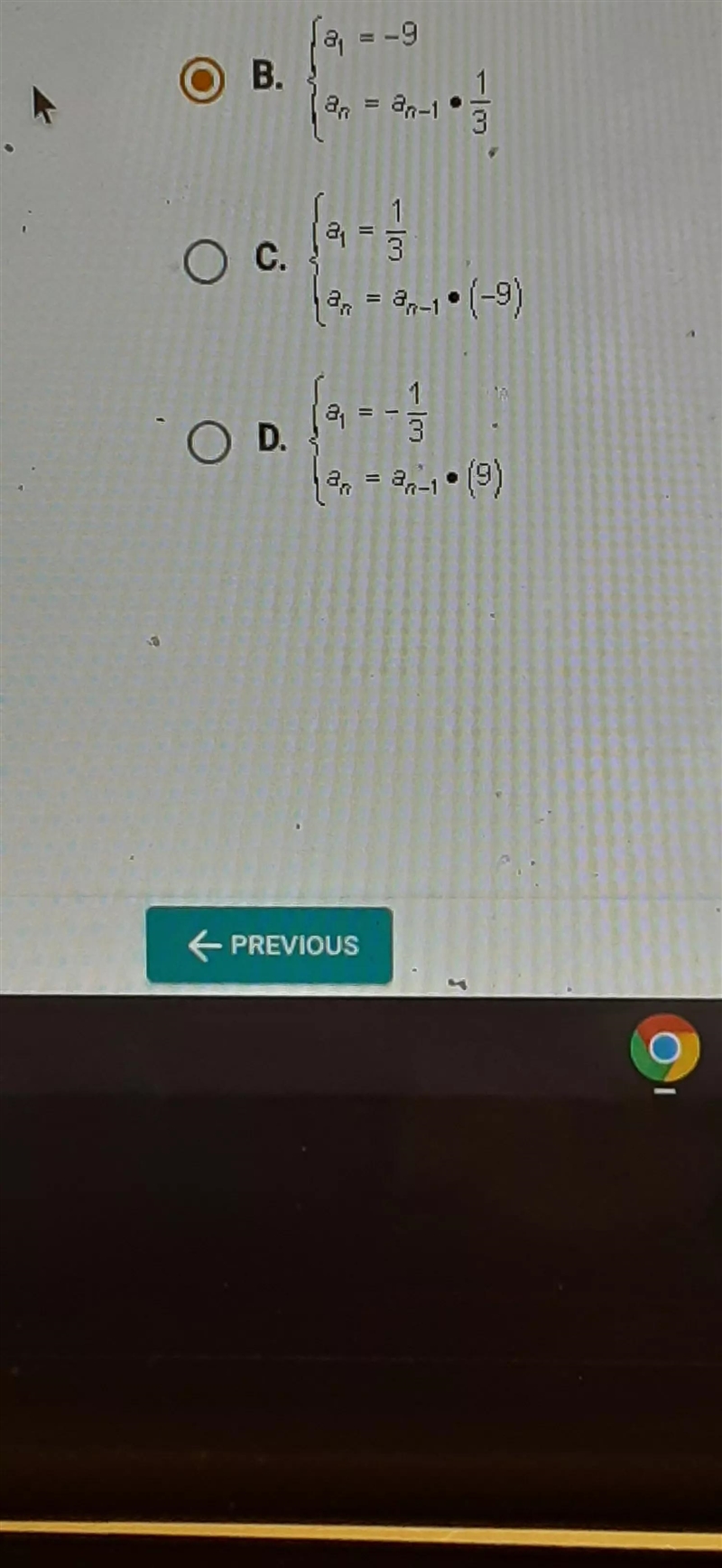 Question 10 of 10 What is the recursive formula for the geometric sequence with this-example-1