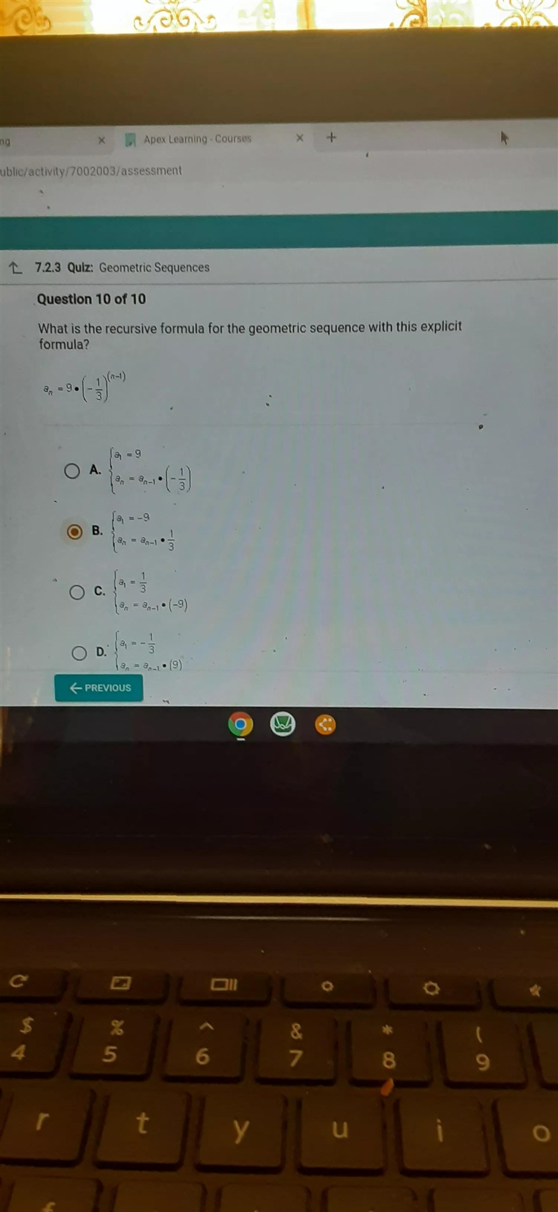 Question 10 of 10 What is the recursive formula for the geometric sequence with this-example-2