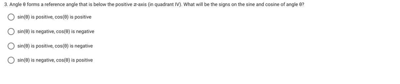 Please Help! Angle θ forms a reference angle that is below the positive x-axis (in-example-1