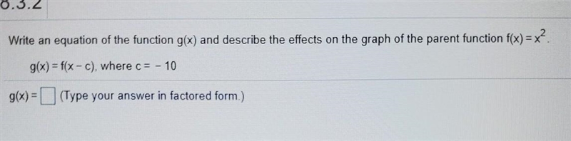 Write an equation of the function g(x) and describe the effects on the graph of the-example-1