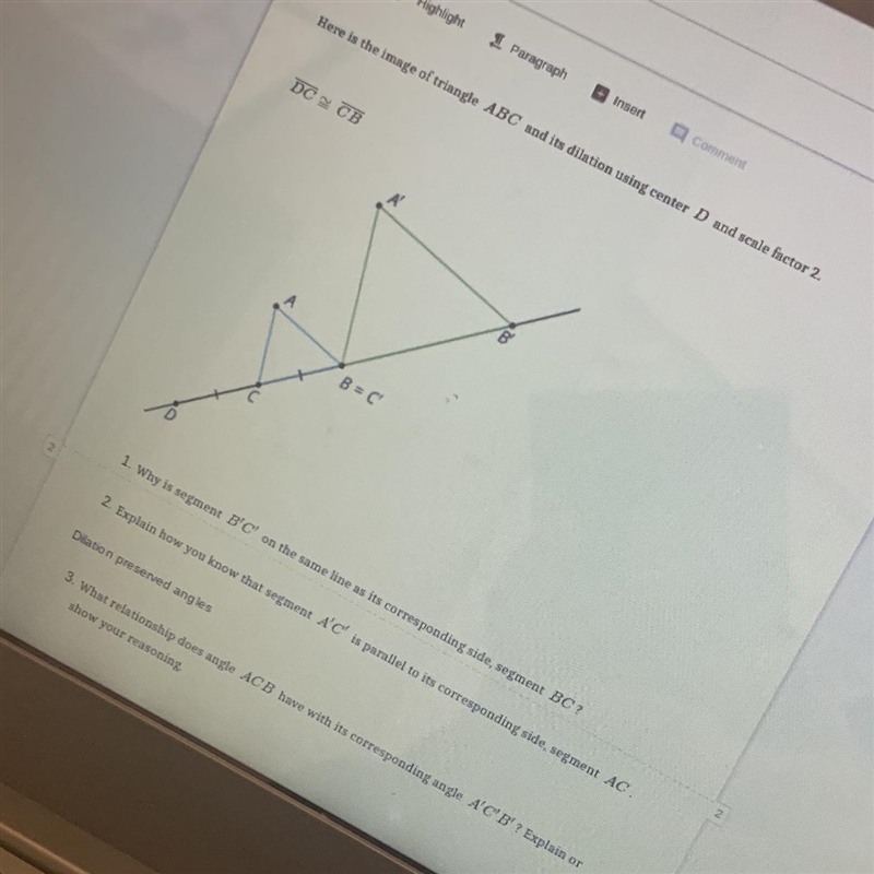 Here is the image of triangle ABC and its dilation using center D and factor 2-example-1