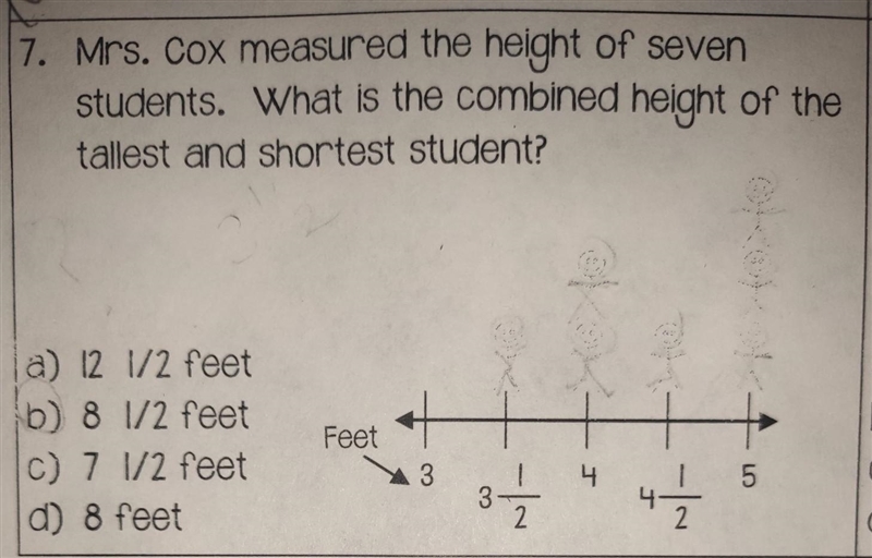 Mrs. Cox measured the height of seven students. What is the combined height of the-example-1