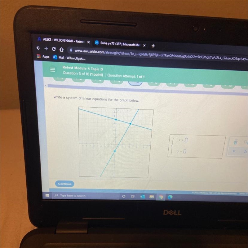 I need help trying to write a system of linear equations for the graph below-example-1