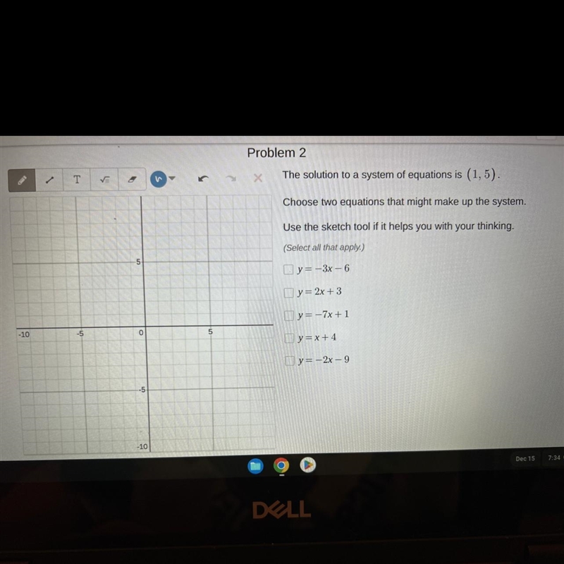 The solution to a system of equation is (1, 5). Choose two equations that might make-example-1