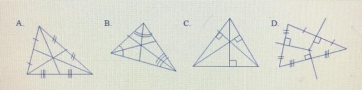 Which of the triangles has segments that form a point called the incenter-example-1