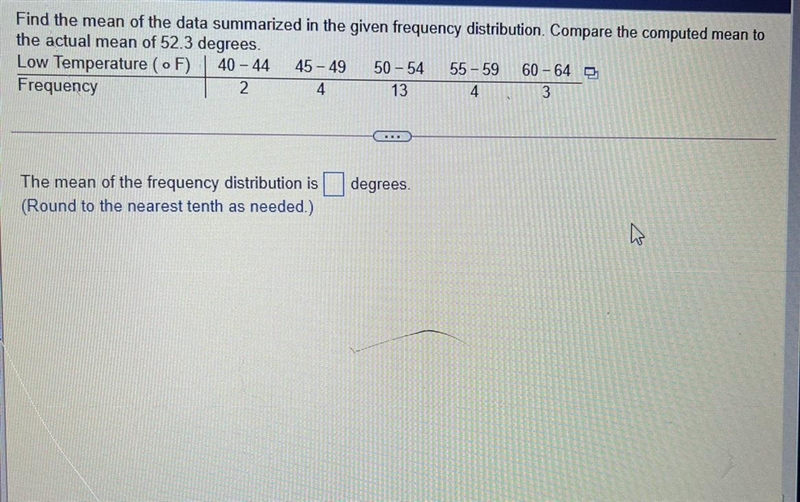 Find the mean of the data summarized in the given frequency distribution. Compare-example-1