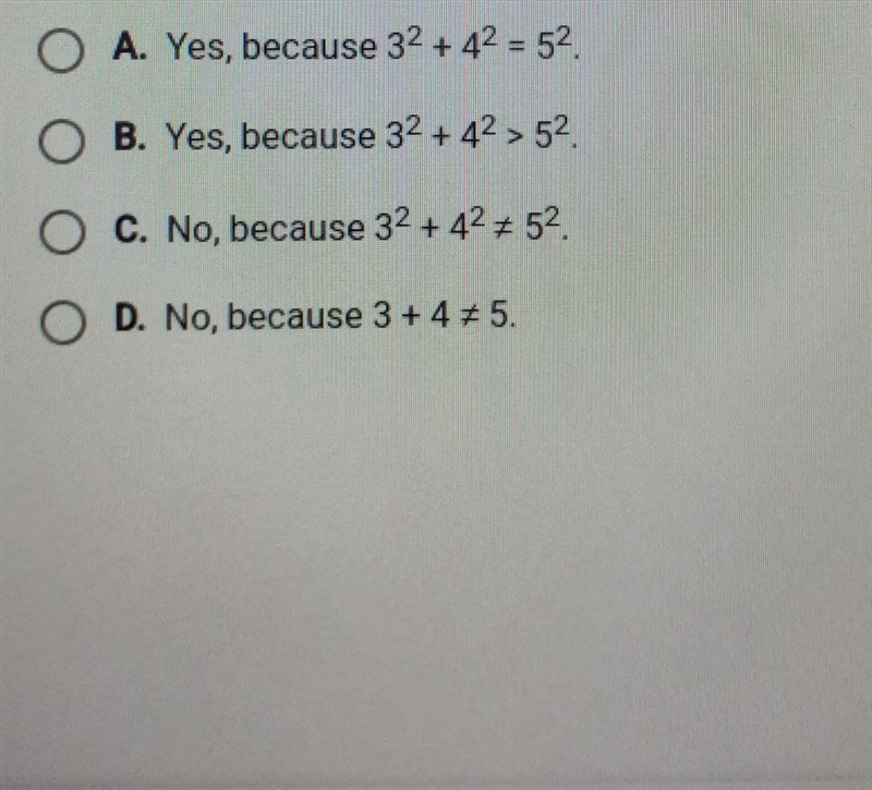 The side lengths are 5,3, and 4. is this a right triangle? how do I know if this is-example-1