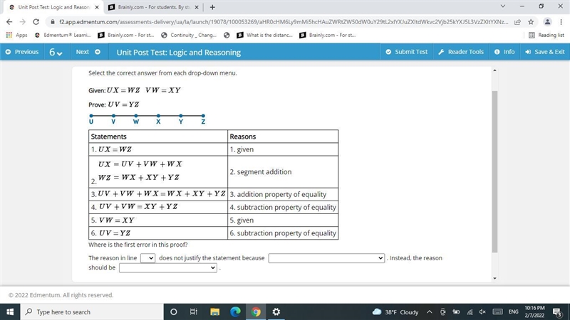 Where is the first error in this proof?The reason in line does not justify the statement-example-1