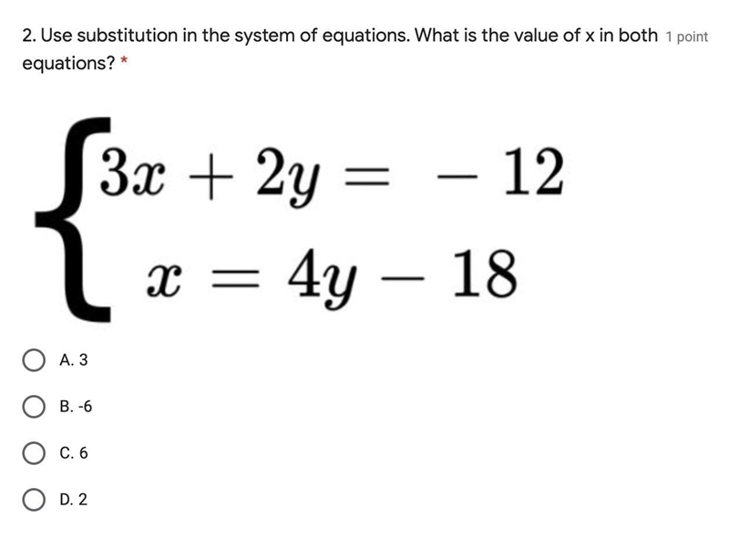 Use substitution in the system of equations. What is the value of x in both equations-example-1