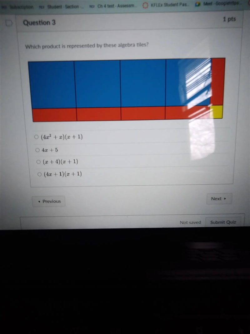 Which product is represented by these algebra tiles? O (4x2 + x)(x + 1) 042 +5 0 (x-example-1