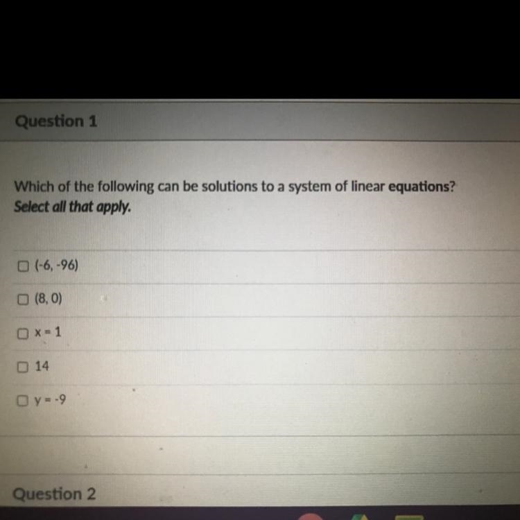 I need to know which one can be solutions to a system of linear equations please-example-1