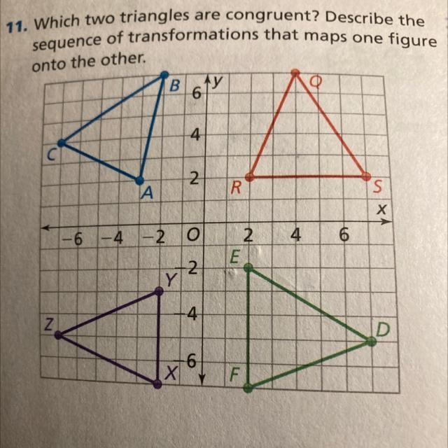 Which triangles are congruent and what is the sequence of transformations that maps-example-1