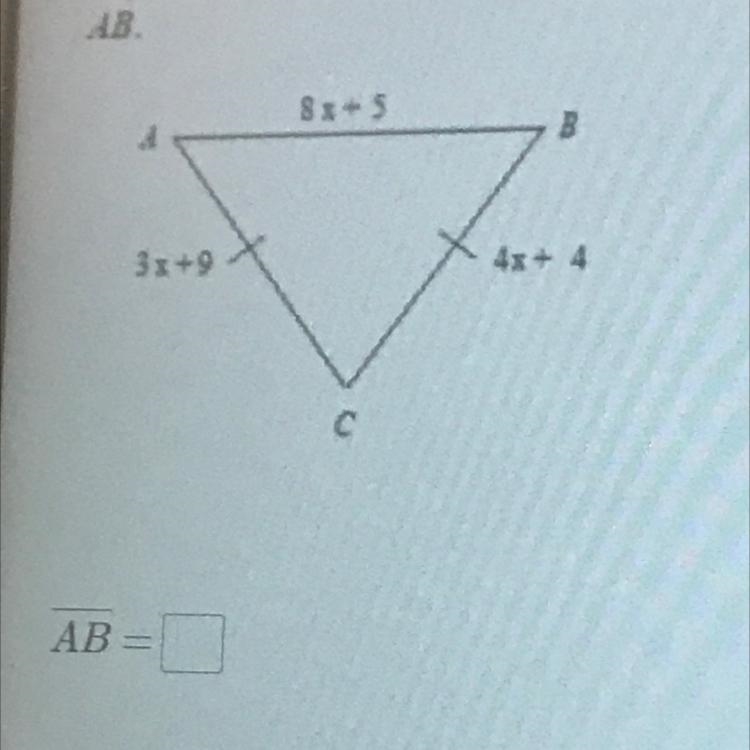 ABC is an isosceles triangle ab is the longest side with length 8x + 5 bc = 4x + 4 and-example-1