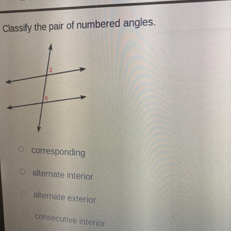 Classify the pair of numbered angles-example-1