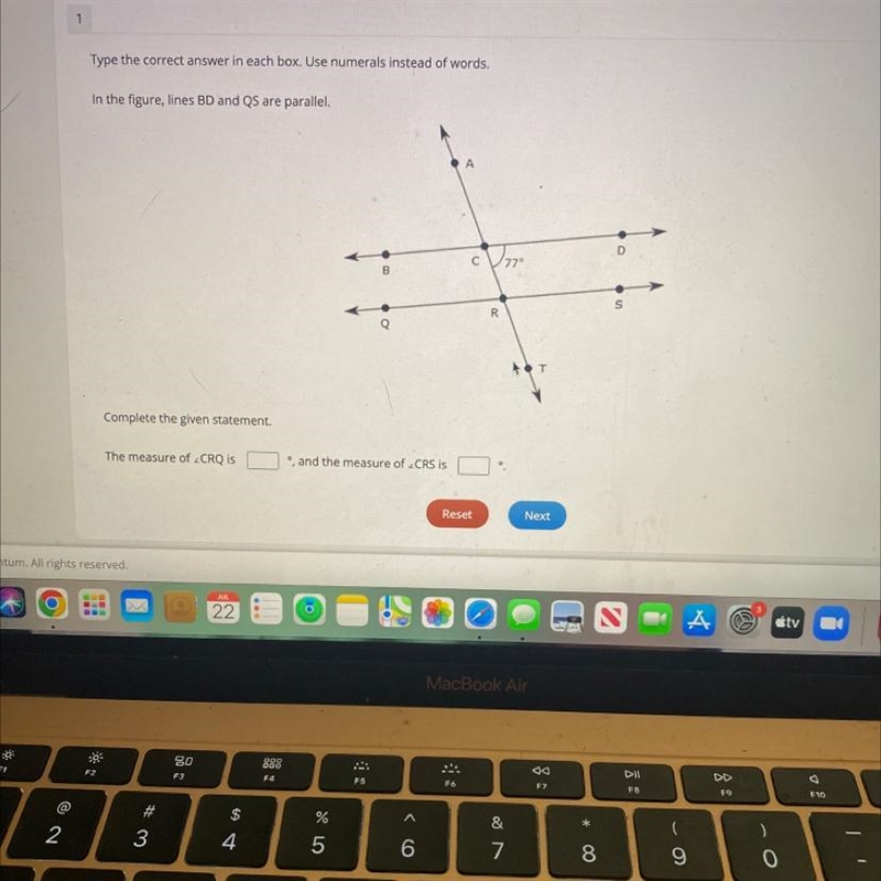 Type the correct answer in each box. Use numerals instead of words In the figure, lines-example-1