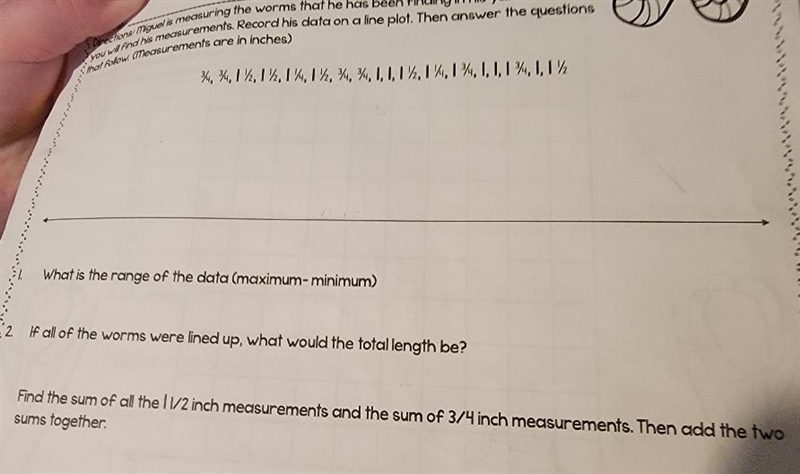 Miguel is measuring the worms that he has been finding in his yard. Below you will-example-1