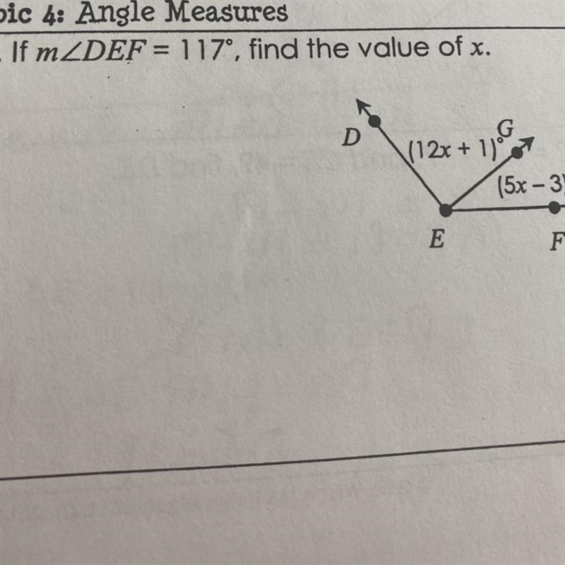 If mZDEF= 117°, find the value of x.-example-1