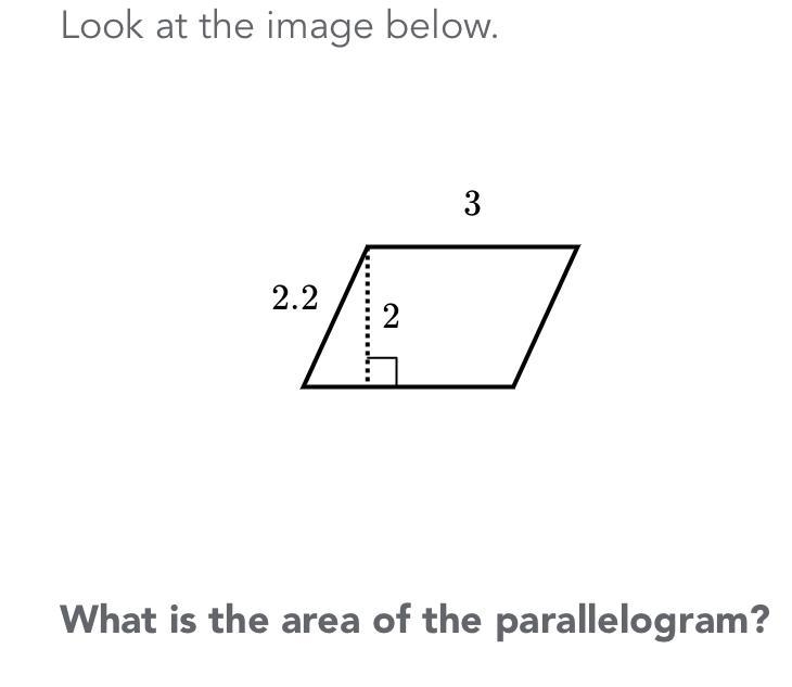 Look at the image below.￼ What is the area of the parallelogram? by Middle School-example-1