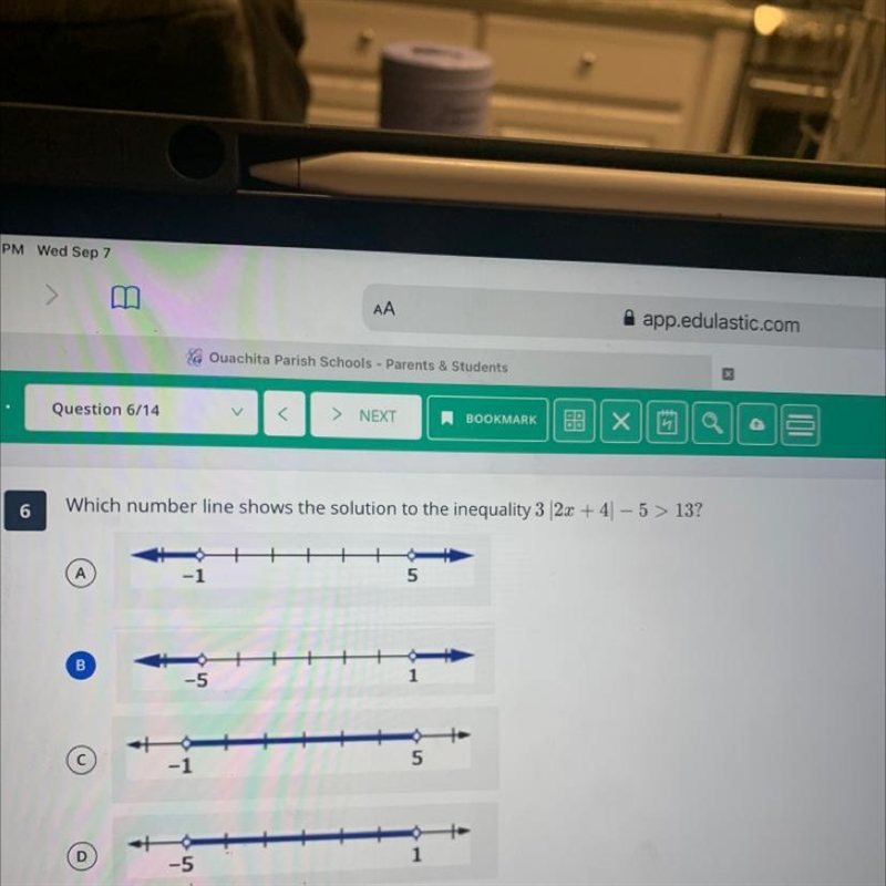 Which number line shows the solution the inequality-example-1