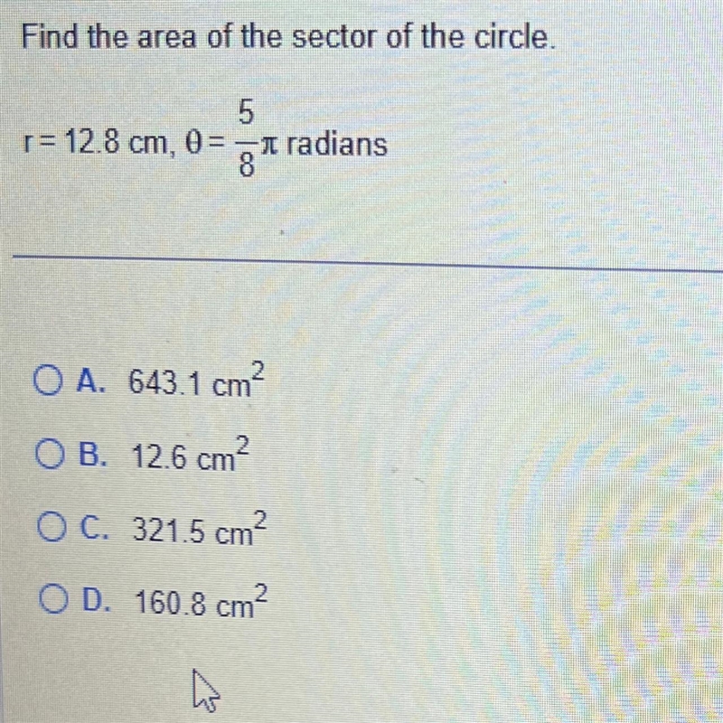 Find the area of the sector of the circle.-example-1