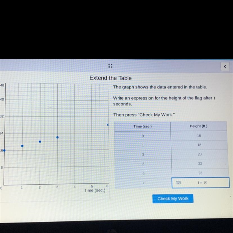 Write an expression for the height of the flag after t seconds-example-1