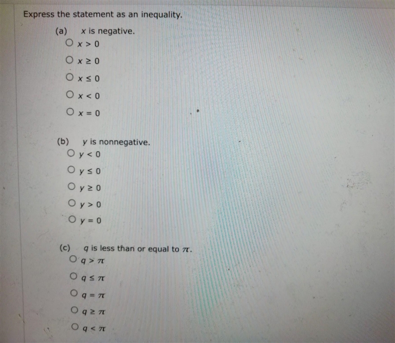 NO LINKS!! Express the statement as an inequality. Part 1​-example-1