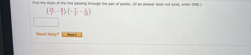 Pre-Algebra: Find the slope of the line passing through the pair of points-example-1