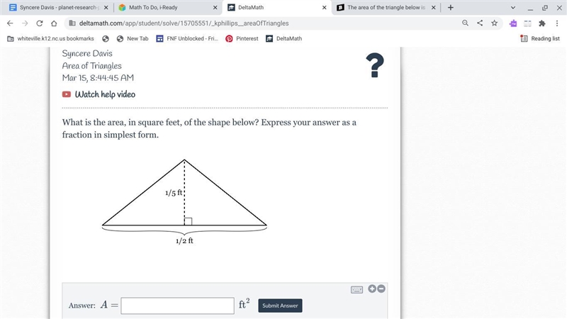 What is the area, in square feet, of the shape below? Express your answer as a fraction-example-1