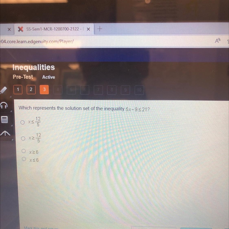 Which represents the solution set of the inequality 5x-9≤21?-example-1