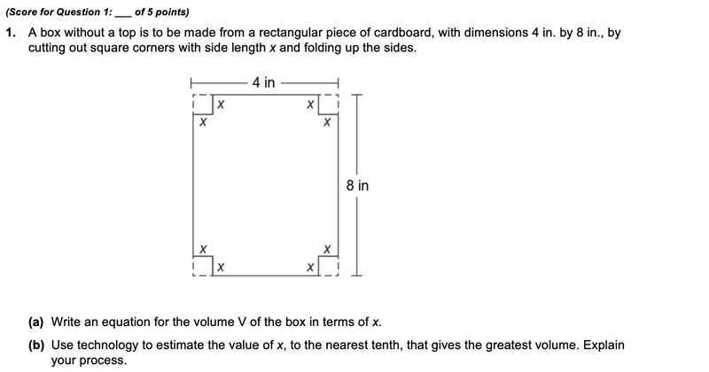 HELP! ASAP! A box without a top is to be made from a rectangular piece of cardboard-example-1