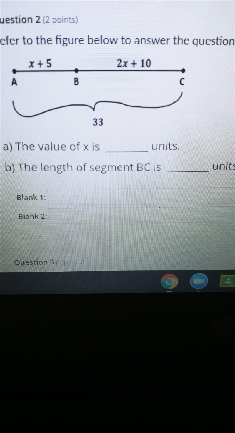 The value of x is _____ units the lenghth of segment BC is _____ units .-example-1