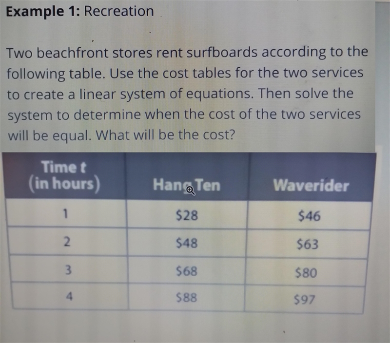 Two beachfront stores rent surfboards according to the following table. Use the cost-example-1