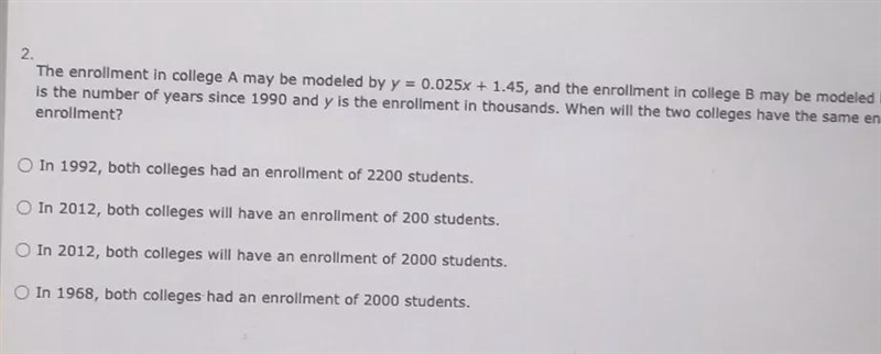 When will the two colleges have the same enrollment and what is that enrollment?-example-1