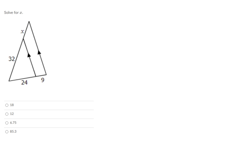 Solve for x. 18 12 6.75 85.3-example-1