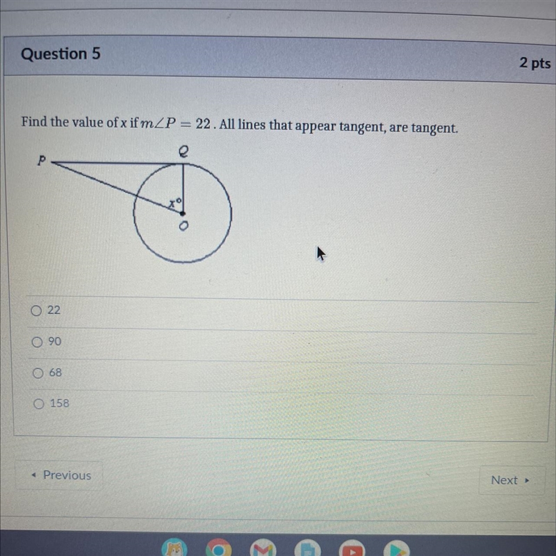 Find the value of x ifm/P = 22. All lines that appear tangent, are tangent.Pof7-example-1