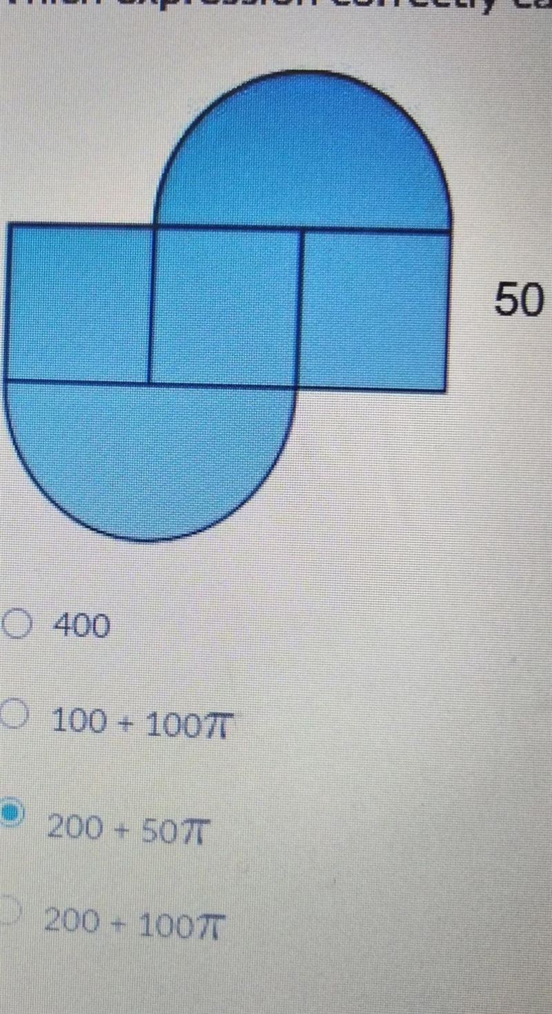 Which expression correctly calculates the perimeter of the shape below-example-1