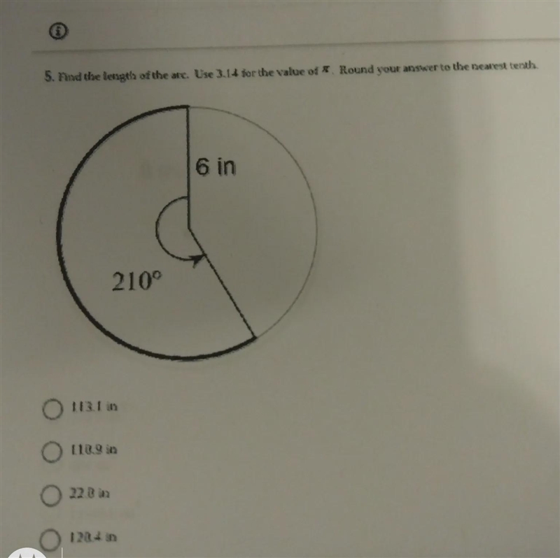 Find the length of the arc. use 3.14 for the value of π. round to the nearest tenth-example-1