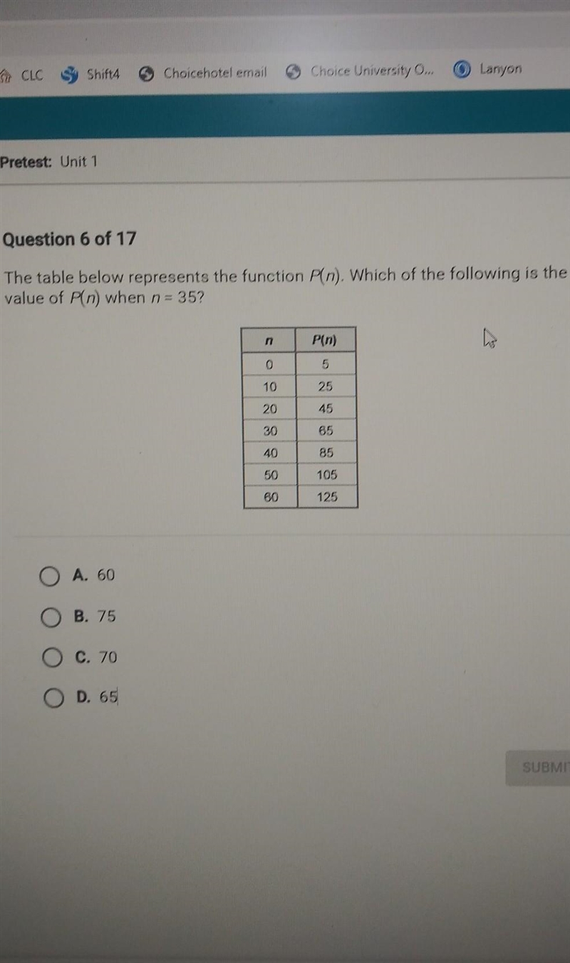 The table represents the function p in which of the following is the value of p in-example-1