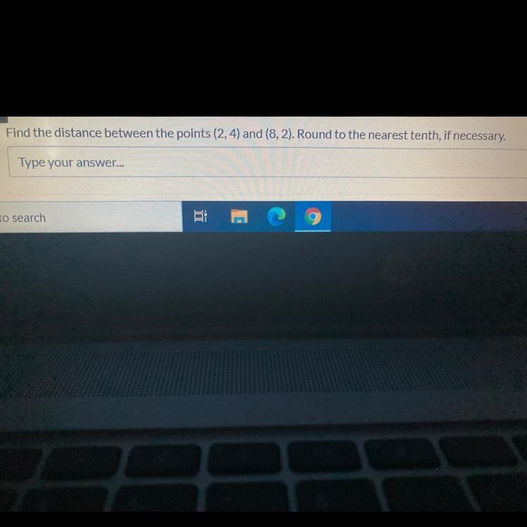 Find the distance between the points (2,4) and (8,2) round to the nearest tenth if-example-1
