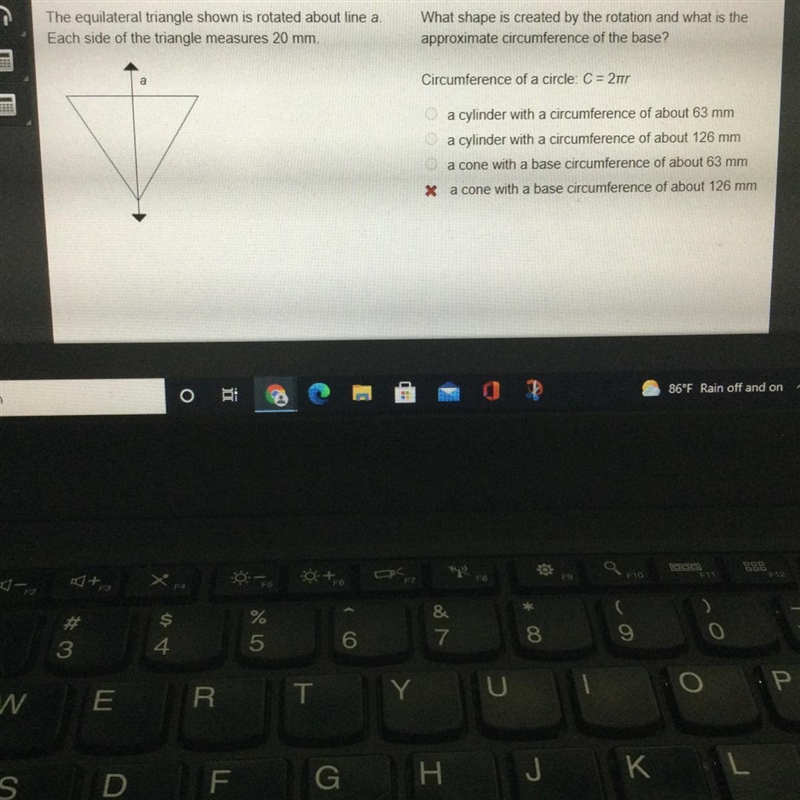 What shape is created by the rotation and what is the approximate circumference of-example-1