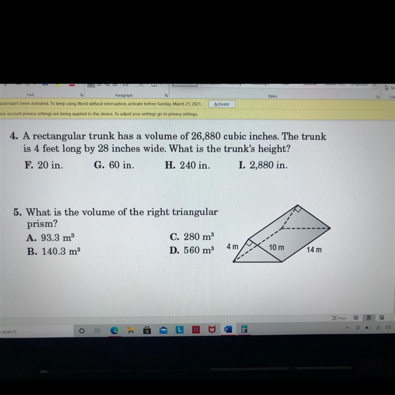 4. A rectangular trunk has a volume of 26,880 cubic inches. The trunkis 4 feet long-example-1