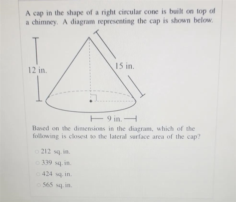 Seconds A cap in the shape of a right circular cone is built on top of a chimney. A-example-1